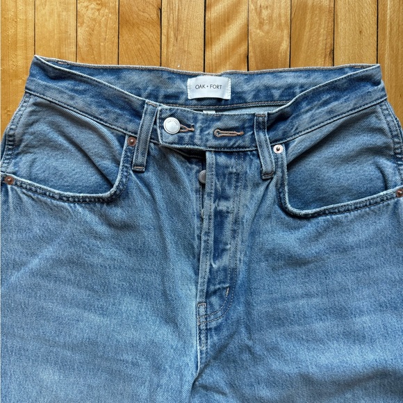 Oak + Fort 100% cotton double button wide leg jeans - 27 but fits larger, 29 - Picture 3 of 4